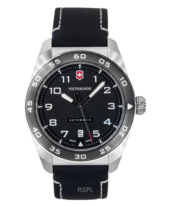 Orologio da uomo Victorinox Swiss Army con cinturino in pelle e quadrante nero, automatico 242044, 100 m