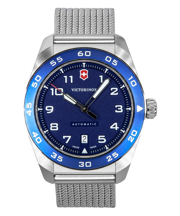 Orologio da uomo Victorinox Swiss Army in acciaio inossidabile con quadrante blu automatico 242045 100M