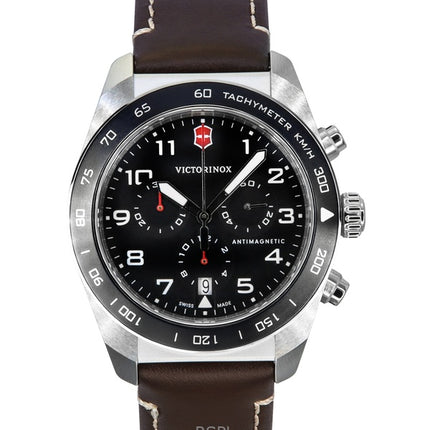 Orologio da uomo Victorinox Swiss Army Cronografo con cinturino in pelle e quadrante nero al quarzo 242046 100M