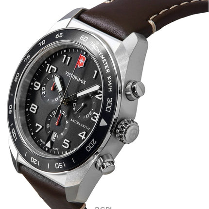 Orologio da uomo Victorinox Swiss Army Cronografo con cinturino in pelle e quadrante nero al quarzo 242046 100M