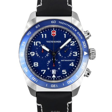 Orologio da uomo Victorinox Swiss Army Cronografo con cinturino in pelle e quadrante blu al quarzo 242047 100M