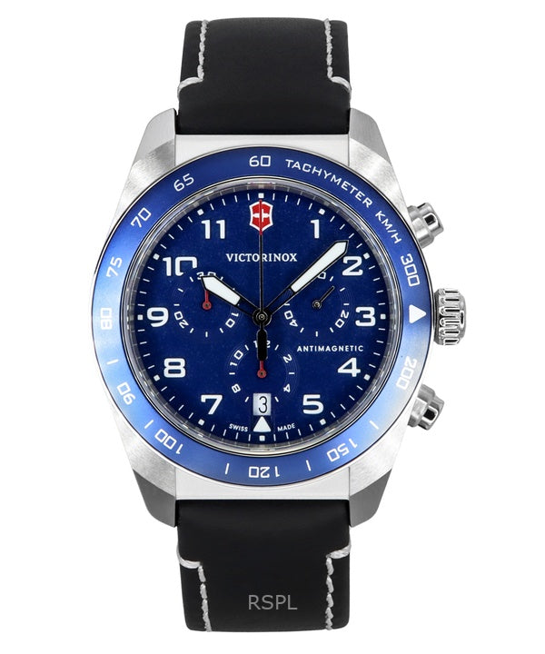 Orologio da uomo Victorinox Swiss Army Cronografo con cinturino in pelle e quadrante blu al quarzo 242047 100M