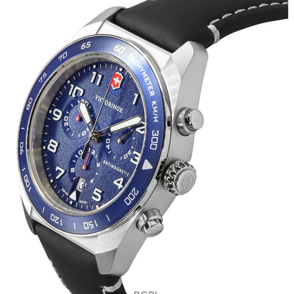 Orologio da uomo Victorinox Swiss Army Cronografo con cinturino in pelle e quadrante blu al quarzo 242047 100M
