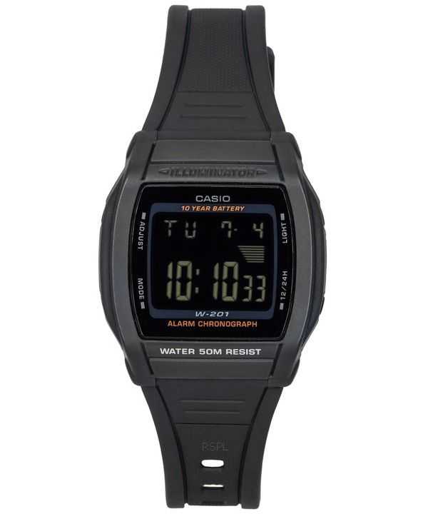 Orologio da uomo Casio Digital Sports cinturino in resina quadrante nero al quarzo W-201-1B