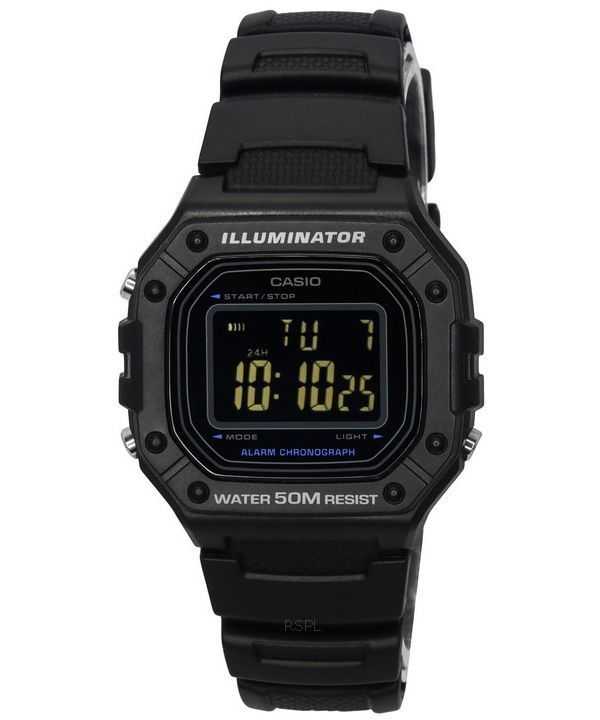 Orologio da uomo al quarzo con quadrante nero con cinturino in resina digitale standard Casio W-218H-1B