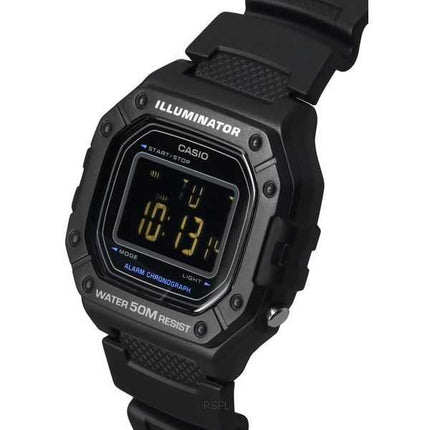 Orologio da uomo al quarzo con quadrante nero con cinturino in resina digitale standard Casio W-218H-1B