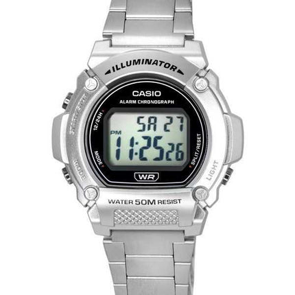 Orologio da uomo al quarzo con cinturino in acciaio inossidabile digitale standard Casio W-219HD-1A