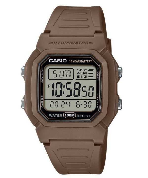 Orologio da uomo Casio Digital Brown Dual Time cinturino in resina al quarzo W-800H-5AV 100M