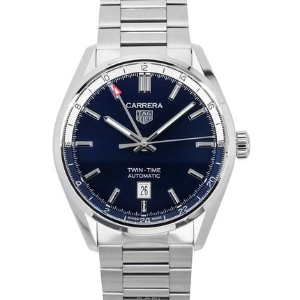Tag Heuer Carrera Twin-Time GMT Orologio da uomo automatico in acciaio inossidabile con quadrante blu WBN201A.BA0640 100M
