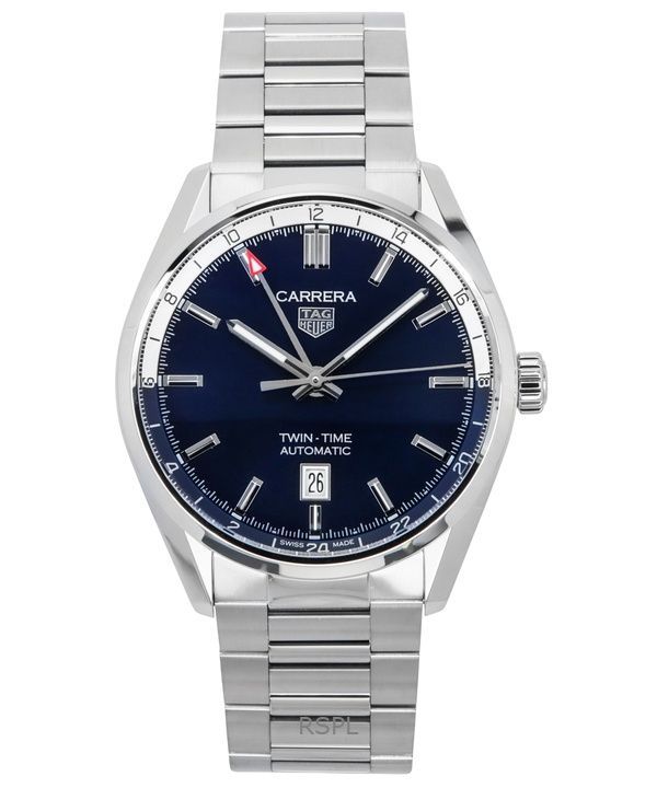 Tag Heuer Carrera Twin-Time GMT Orologio da uomo automatico in acciaio inossidabile con quadrante blu WBN201A.BA0640 100M