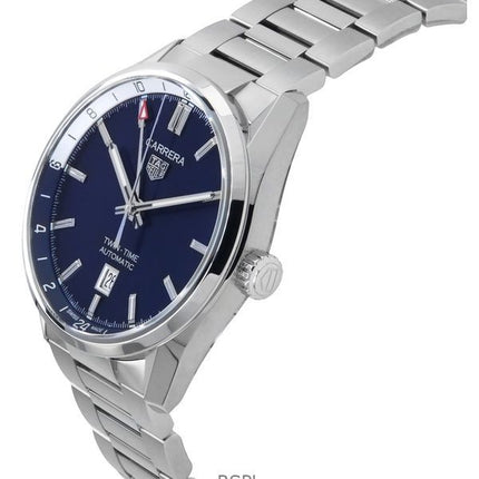 Tag Heuer Carrera Twin-Time GMT Orologio da uomo automatico in acciaio inossidabile con quadrante blu WBN201A.BA0640 100M