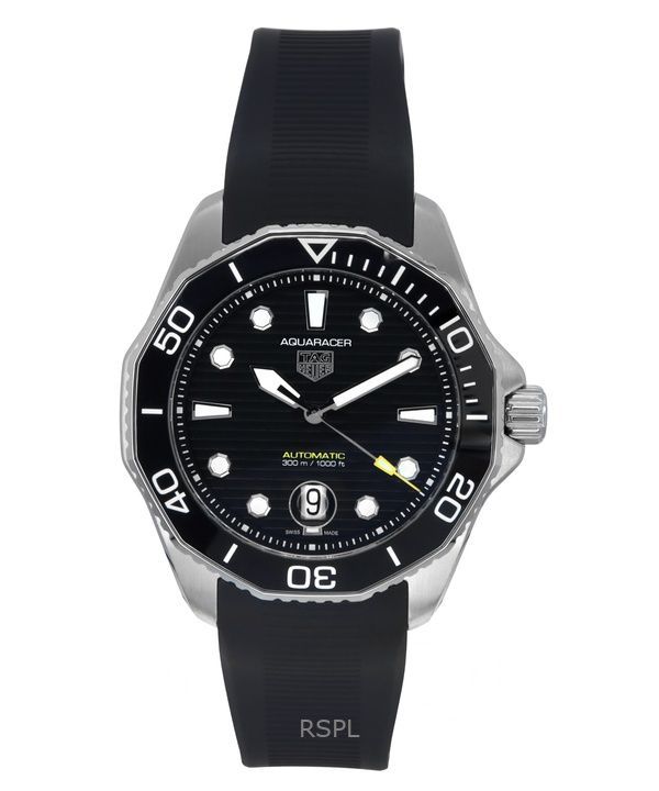 Tag Heuer Aquaracer Professional Date Cinturino in gomma Quadrante nero Orologio automatico subacqueo WBP201A.FT6197 300M da uom