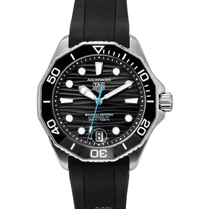 Orologio da uomo Tag Heuer Aquaracer con cinturino in gomma e quadrante nero, automatico, subacqueo, WBP5110.FT6257, 300 m