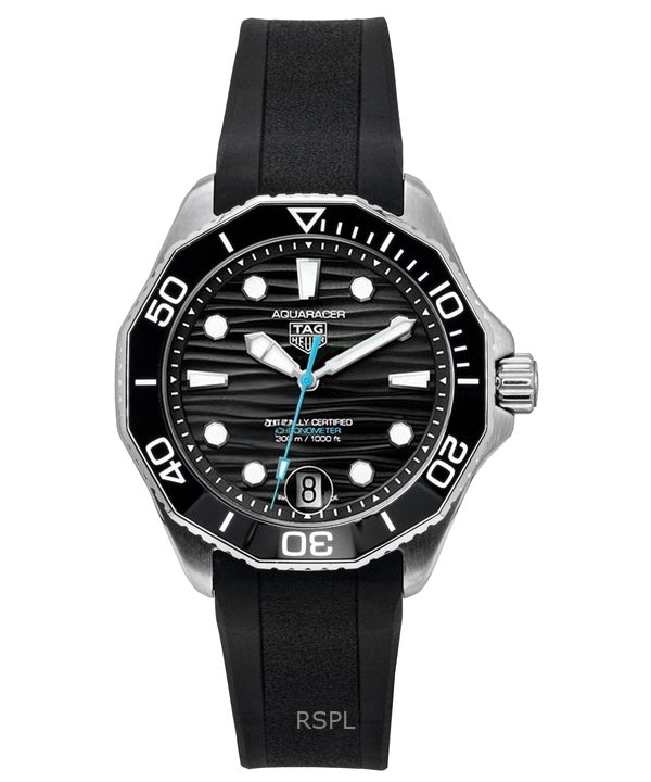 Orologio da uomo Tag Heuer Aquaracer con cinturino in gomma e quadrante nero, automatico, subacqueo, WBP5110.FT6257, 300 m