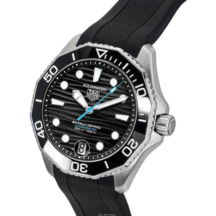 Orologio da uomo Tag Heuer Aquaracer con cinturino in gomma e quadrante nero, automatico, subacqueo, WBP5110.FT6257, 300 m