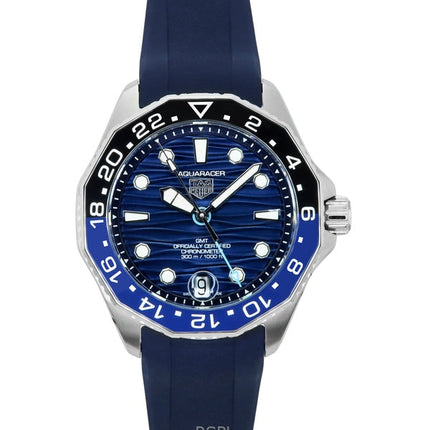 Orologio da uomo TAG Heuer Aquaracer Professional GMT con cinturino in gomma e quadrante blu, automatico, subacqueo, WBP5114.FT6259, 300M