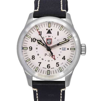 Orologio da uomo Luminox Air Pilot P-38 Lightning GMT cinturino in pelle nera quadrante bianco quarzo svizzero XA.9527 100M