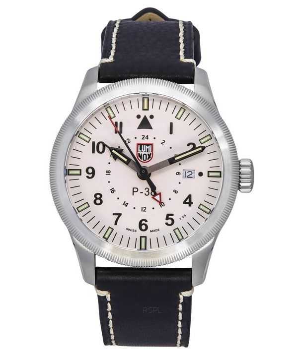 Orologio da uomo Luminox Air Pilot P-38 Lightning GMT cinturino in pelle nera quadrante bianco quarzo svizzero XA.9527 100M