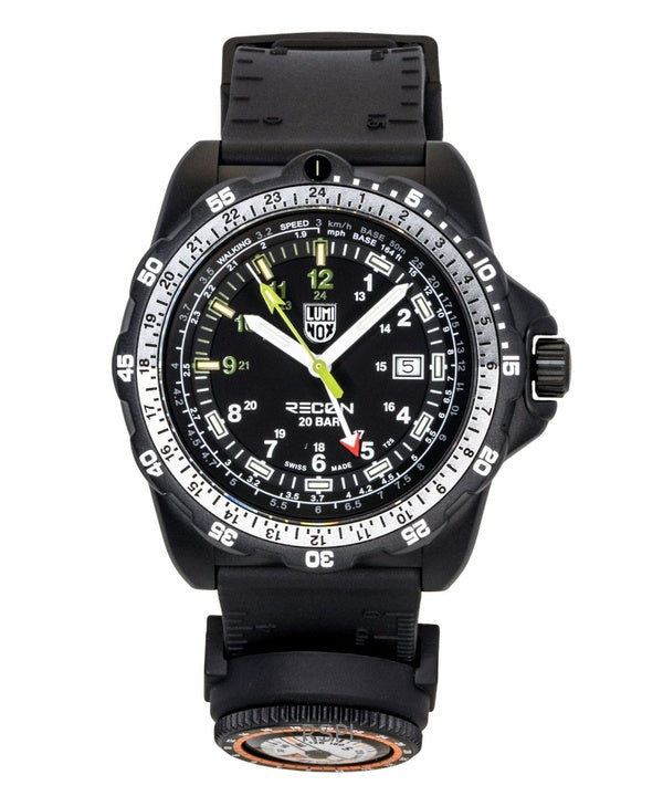 Orologio da uomo Luminox Recon Nav Spec GMT con cinturino in gomma e quadrante nero, al quarzo, subacqueo XL.8837.SET 200M