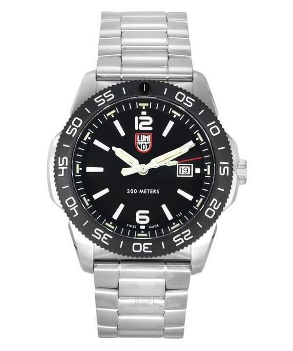 Orologio da uomo Luminox Pacific Diver in acciaio inossidabile con quadrante nero al quarzo XS.3122 200M