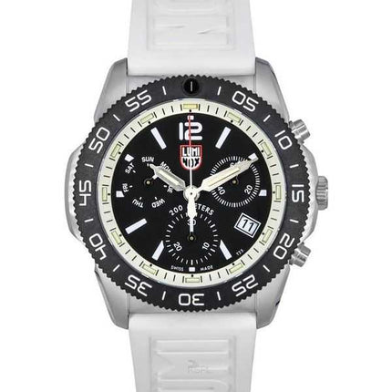 Orologio da uomo Luminox Pacific Diver Cronografo cinturino in caucciù bianco quadrante nero Swiss Quartz Diver XS.3141 200M