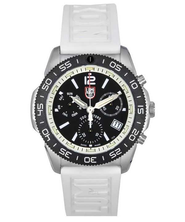 Orologio da uomo Luminox Pacific Diver Cronografo cinturino in caucciù bianco quadrante nero Swiss Quartz Diver XS.3141 200M