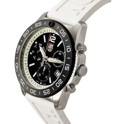Orologio da uomo Luminox Pacific Diver Cronografo cinturino in caucciù bianco quadrante nero Swiss Quartz Diver XS.3141 200M