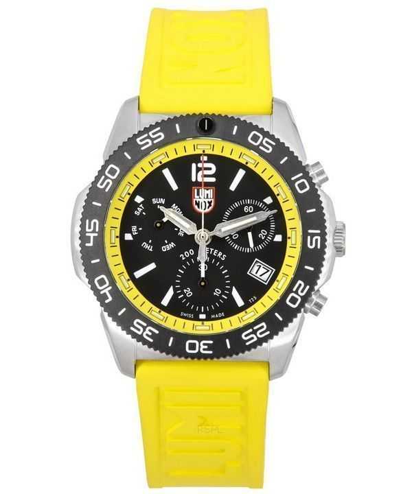 Orologio da uomo Luminox Pacific Diver Cronografo cinturino in caucciù giallo quadrante nero Swiss Quartz Diver XS.3145 200M