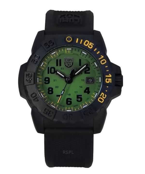 Luminox Navy SEAL Foundation Cinturino in gomma Quadrante verde Quarzo Diver&#39;s XS.3517.NSF.SET Orologio da uomo 200M con cin