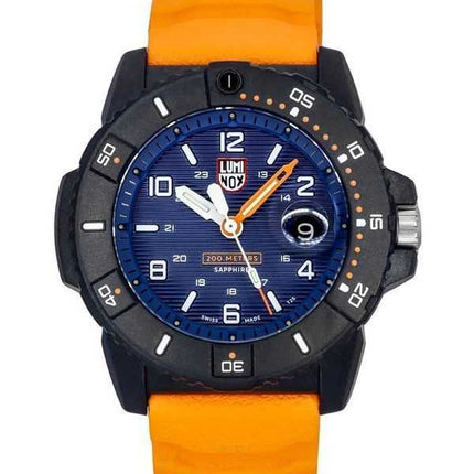 Orologio da uomo Luminox Navy Seal cinturino in caucciù arancione quadrante blu svizzero al quarzo Diver XS.3603 200M