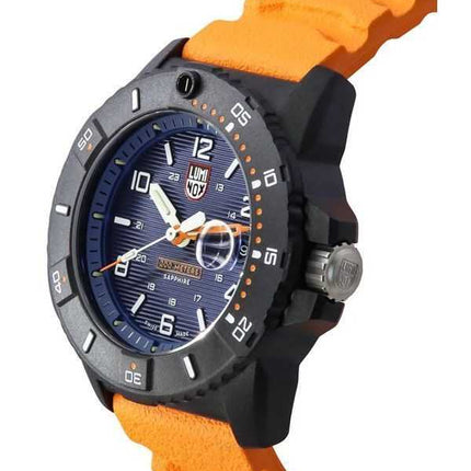 Orologio da uomo Luminox Navy Seal cinturino in caucciù arancione quadrante blu svizzero al quarzo Diver XS.3603 200M