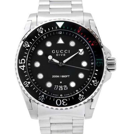 Orologio da uomo Gucci Dive XL in acciaio inossidabile con quadrante nero al quarzo subacqueo YA136208A 200M