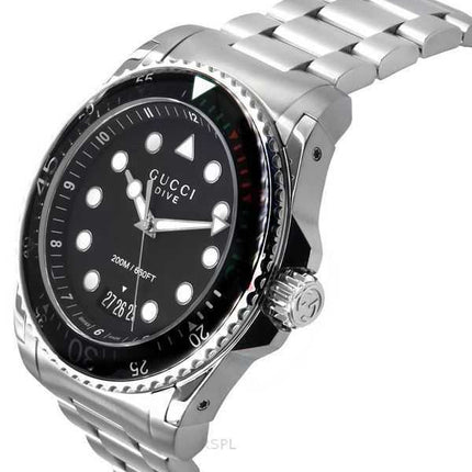 Orologio da uomo Gucci Dive XL in acciaio inossidabile con quadrante nero al quarzo subacqueo YA136208A 200M