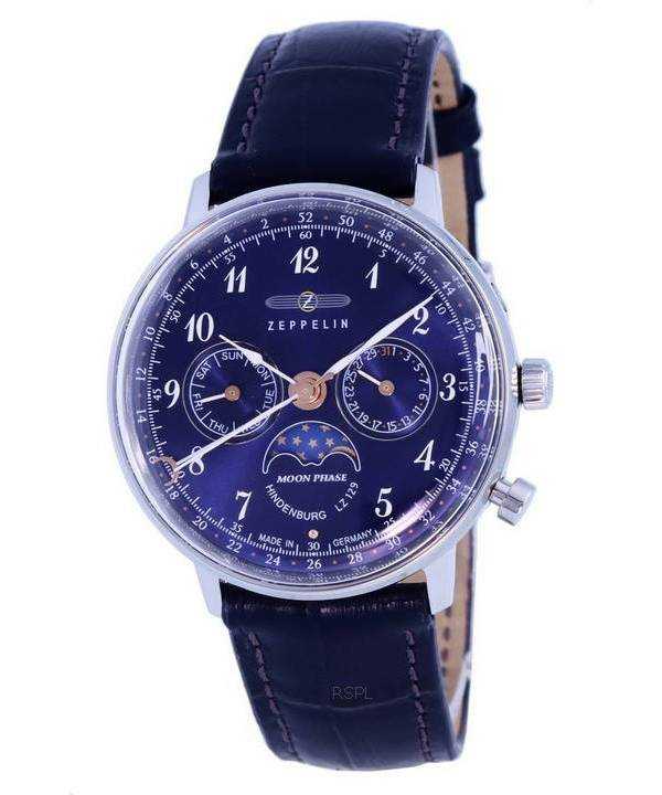 Orologio da donna Zeppelin LZ129 Hindenburg Moonphase quadrante blu quarzo 7037-3 70373