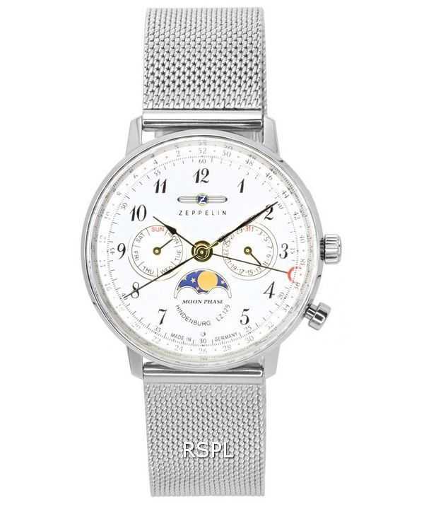 Orologio da donna Zeppelin LZ129 Hindenburg Moonphase quadrante argento quarzo 7037M1