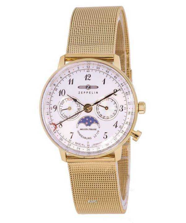 Orologio da donna Zeppelin LZ129 Hindenburg Moonphase quadrante argento al quarzo 7039M-1 7039M1