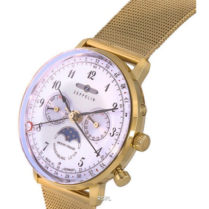Orologio da donna Zeppelin LZ129 Hindenburg Moonphase quadrante argento al quarzo 7039M-1 7039M1