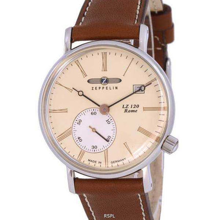 Zeppelin LZ120 Roma cinturino in pelle quadrante avorio quarzo 7135-5 71355 orologio da uomo