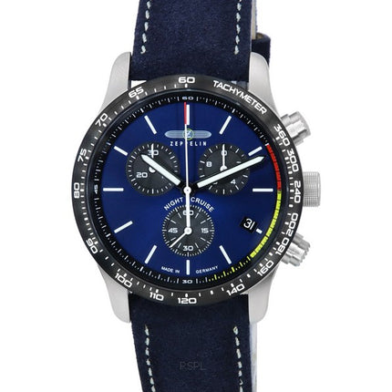 Zeppelin Night Cruise Cronografo cinturino in pelle quadrante blu quarzo 7288-3 100M orologio da uomo