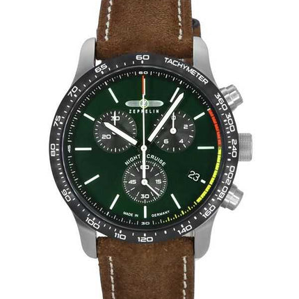 Zeppelin Night Cruise Cronografo Cinturino in Pelle Quadrante Verde Quarzo 72884 100M Orologio da Uomo