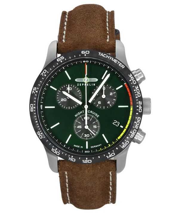 Zeppelin Night Cruise Cronografo Cinturino in Pelle Quadrante Verde Quarzo 72884 100M Orologio da Uomo