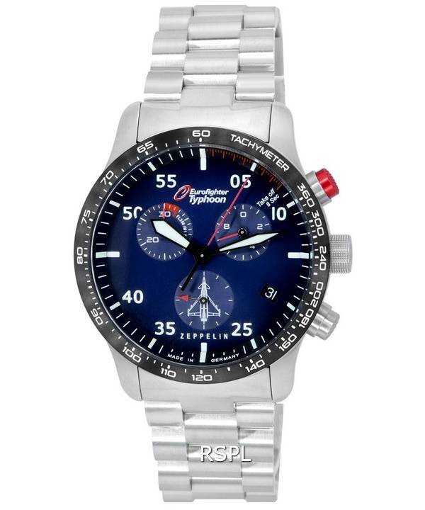 Zeppelin Eurofighter Chronograph Blue Dial Quartz 7298M-3_SET 7298M3_SET 100M Orologio da uomo con set di cinturini