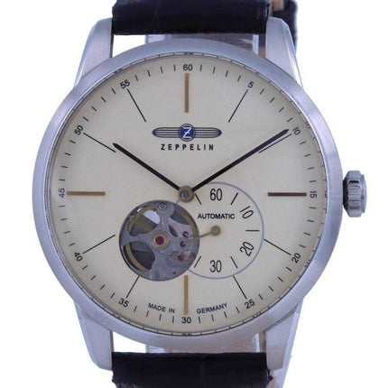 Orologio da uomo Zeppelin Flatline con quadrante color crema a cuore aperto automatico 7364-5 73645 Orologio da uomo
