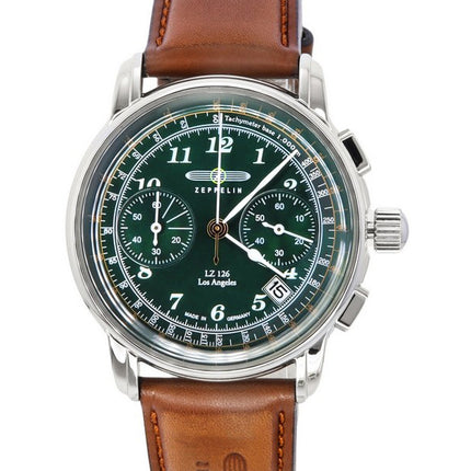 Orologio da uomo Zeppelin LZ126 Los Angeles cronografo cinturino in pelle quadrante verde al quarzo 76144