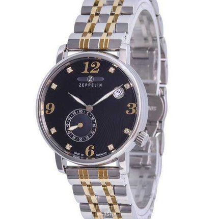Zeppelin Luna Crystal accenti quadrante nero al quarzo 7633M-2 SET 7633M2 SET Orologio da donna con cinturino extra