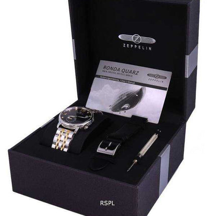 Zeppelin Luna Crystal accenti quadrante nero al quarzo 7633M-2 SET 7633M2 SET Orologio da donna con cinturino extra