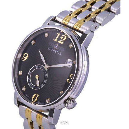 Zeppelin Luna Crystal accenti quadrante nero al quarzo 7633M-2 SET 7633M2 SET Orologio da donna con cinturino extra