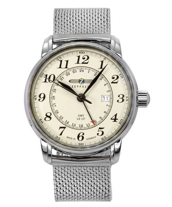 Zeppelin LZ127 Graf GMT Orologio da uomo in acciaio inossidabile con quadrante beige al quarzo 7642M5