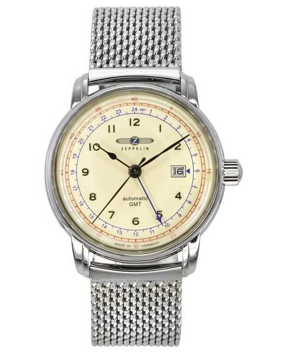Orologio da uomo Zeppelin LZ 126 Los Angeles GMT in acciaio inossidabile quadrante beige automatico 7668M5