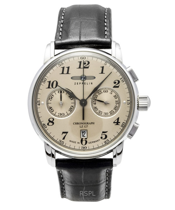 Zeppelin LZ127 Chronograph Leather Strap Champagne Dial Quartz 76785 Men's Watch